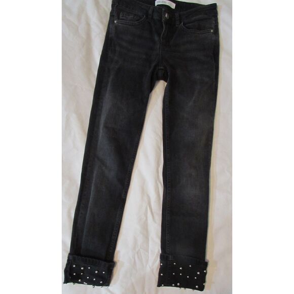 ZARA BLACK JEANS DENIM SIZE 2 STUDDED CUFFS Z1975 BASIC DEPT - Picture 9 of 9